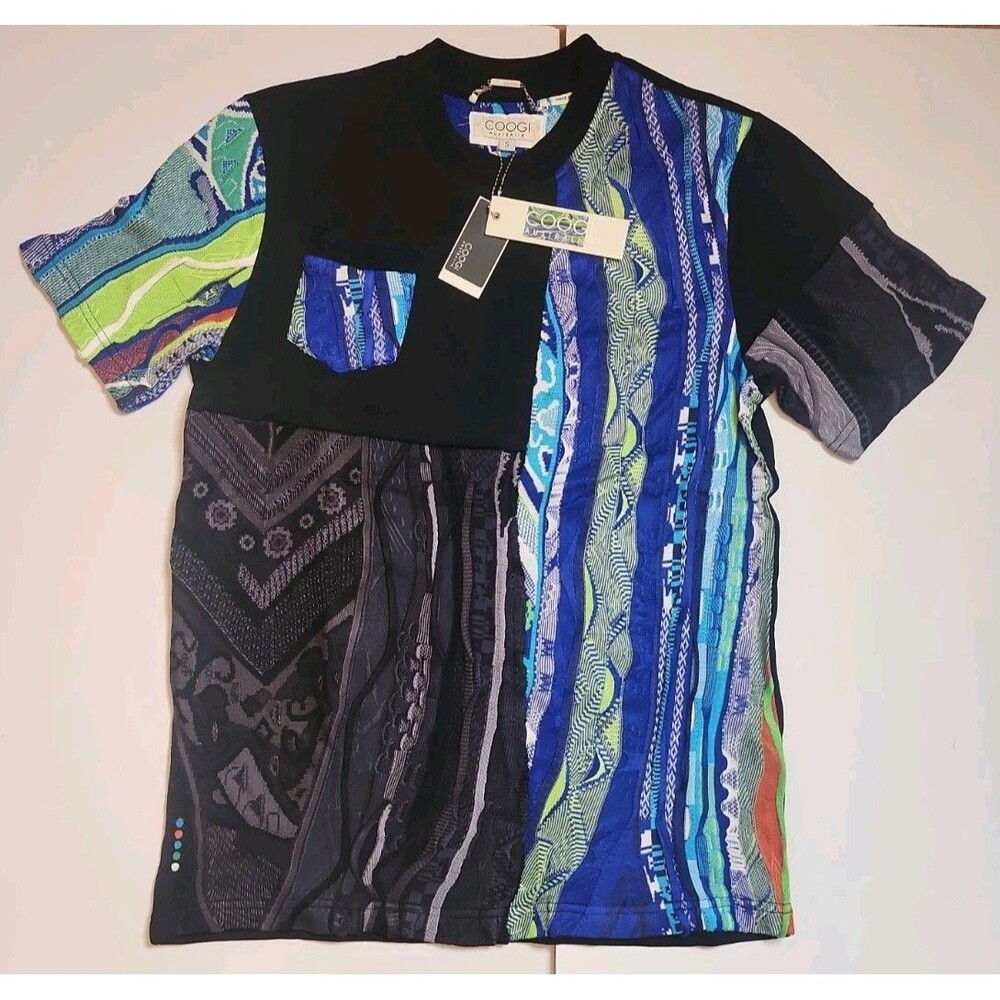 Coogi Australia Sweater Pieced Crewneck T-Shirt In Black Blue Men's Size S NWT